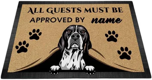 Vista 15 de Tapete personalizado con nombre de perro que mira al perro Cocker Spaniel, todos los invitados deben ser aprobados por alfombras para decoración