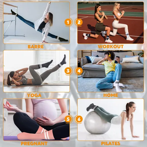 Vista 6 de Jspupifip 4 pares de calcetines largos de pilates con agarre, antideslizantes, para yoga, pilates, barre, entrenamiento, hospital, 4 pares