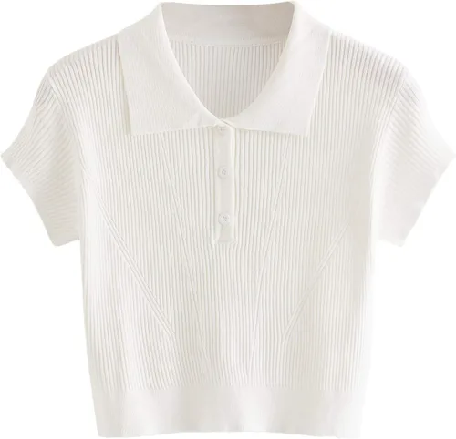 Vista 6 de SweatyRocks - Ombligueras de manga corta, con cuello abotonado y estampado a rayas; para mujer Multi