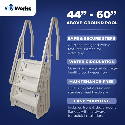 Vista 2 de Vinyl Works IN Deluxe - Escalera de piscina ajustable sobre el suelo, de 32 pulgadas, color gris pardo