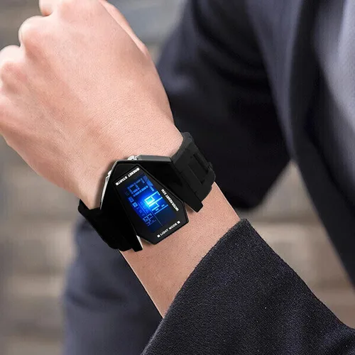 Vista 9 de FANMIS Unisex elegante estilo avión pantalla digital impermeable deportes al aire libre correa de silicona LED reloj de pulsera