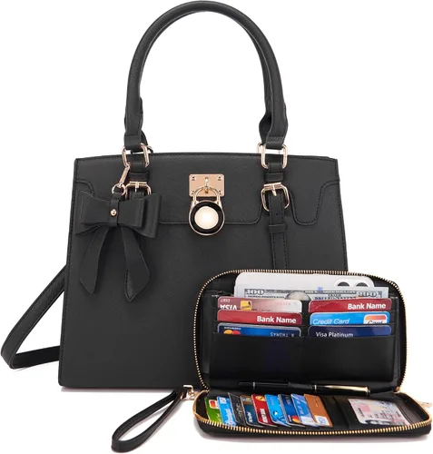 Vista 7 de Qiyuer - Bolsos y carteras para mujer, juego de damas con asa superior, bolso de hombro, bolso de trabajo con cartera de embrague a juego, 2 piezas