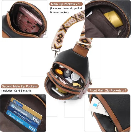 Vista 3 de Bolsos cruzados CLUCI para mujer y hombre, bolso bandolera de cuero, mochila de cuerpo cruzado para mujer, regalos para mujeres, cumpleaños, único