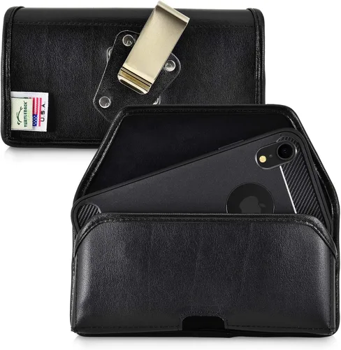 Vista 13 de Turtleback Funda diseñada para iPhone 11 (2019) y iPhone XR (2018), funda de piel negra con clip ejecutivo para cinturón, horizontal