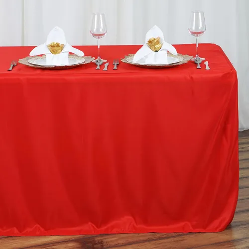 Vista 4 de BalsaCircle Mantel de poliéster ajustado beige de 8 pies para bodas, fiestas, eventos, mantelería