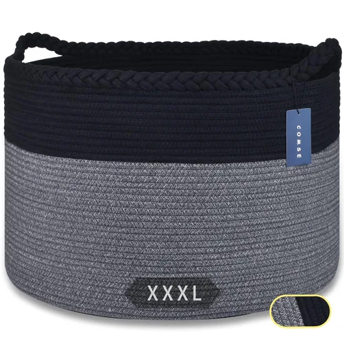 Vista 15 de COMSE Cesta de manta extra grande, cesta tejida para lavandería, 21.7 x 13.8 pulgadas, cesta de guardería, cesta de cuerda de algodón, cesta