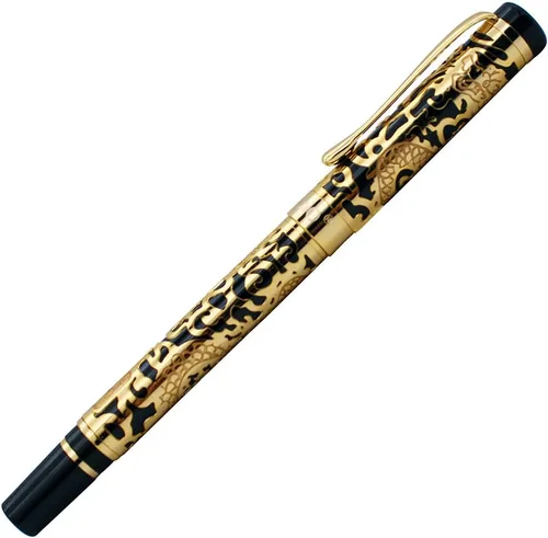 Vista 2 de Pluma estilográfica avanzada Jinhao 5000 Dragon Year Dorado con Negro