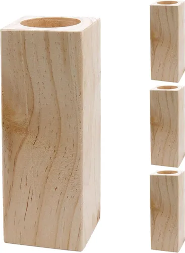 Vista 6 de 4 elevadores de madera cuboideos para muebles de madera, color original sólido para pintar tú mismo, sofá, silla, mesa, aumento de piernas, puerto