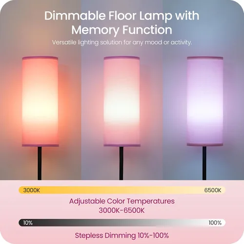 Vista 4 de Paquete de 2 lámparas de pie rosas regulables para sala de estar con 2 controles remotos e interruptor de pie, lámpara de pie de esquina, lámpara