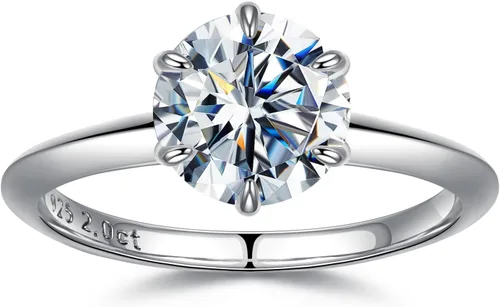 Vista 8 de SMILEST 2ct Moissanite Engagement Rings for Women, 925 Sterling Silver Rosa