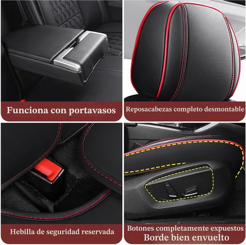 Vista 5 de Aierxuan Juego completo de fundas de cuero para asiento de automóvil Conjunto completo/Negro-Rojo