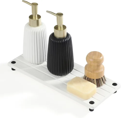 Vista 18 de Organizador de Fregadero de Cocina, Bandeja de Piedra Absorbente de Agua para Fregadero, Bandeja de Encimera de Baño de Diatomita, Protector