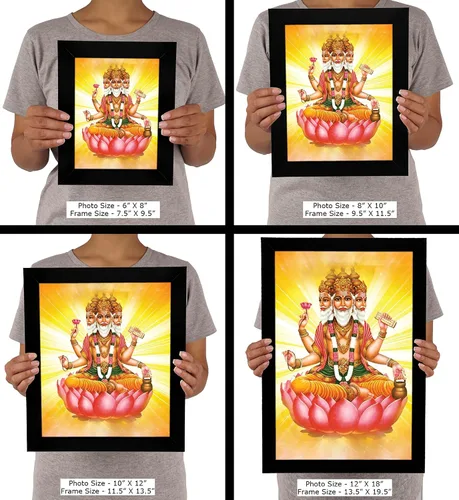 Vista 7 de Lord Brahma On Lotus - Marco de fotos religioso con marco, marco de pared negro, marco de fotos de elefante de Dios, decoración de pared