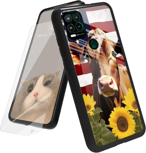 Vista 47 de Funda para Motorola Moto G Play 4G 2024 con protector de pantalla, parte trasera de vidrio templado + funda de silicona suave TPU absorción