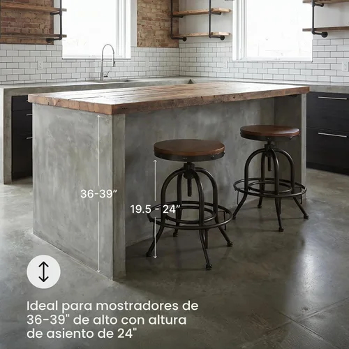 Vista 5 de Signature Design by Ashley Valebeck Taburete giratorio industrial de altura ajustable, 2 unidades, color marrón