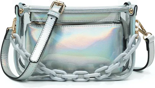 Vista 16 de Jessica - Bolso vegano transparente para mujer, aprobado por estadios, bolsos cruzados para conciertos, eventos deportivos