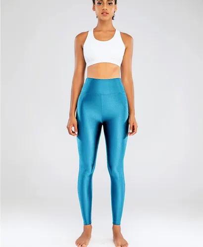 Vista 5 de Sghenr - Pantalones de yoga para mujer, de cintura alta, con control de abdomen, mallas deportivas brillantes para entrenar