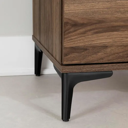 Vista 6 de South Shore Slendel - Mesa auxiliar de 2 cajones con patas de metal, nogal natural
