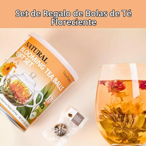Vista 2 de Juego de regalo de té floreciente, 10 variedades únicas de bolas de té floreciente, VitalForest Envase individual hecho a mano de té verde