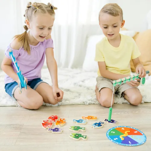 Vista 2 de Melissa & Doug Juego de pesca de madera para atrapar y contar con 2 varillas magnéticas
