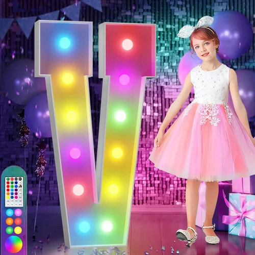 Vista 79 de Imprsv Letras coloridas de marquesina de 3 pies y letras grandes iluminadas RGB con control remoto, decoraciones de fiesta de cumpleaños Carta