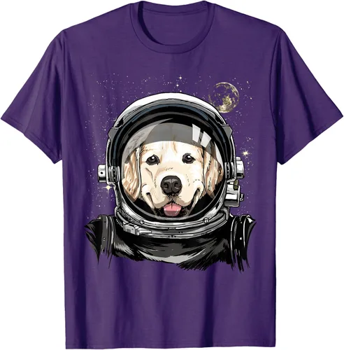 Vista 97 de Camiseta para amantes de los perros de los astronautas del espacio exterior Golden Retriever Lover, Negro