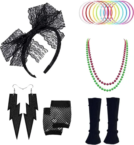 Vista 5 de ZeroShop Traje de los años 80 para mujer, fiesta de los años 80, décadas de Halloween, accesorios