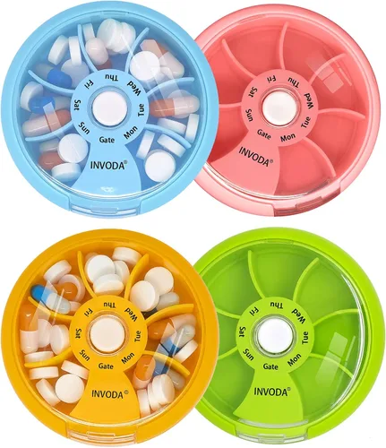 Vista 25 de 12 PIEZAS INVODA - Organizador semanal de pastillas con 7 compartimentos, pastillero giratorio para medicación diaria y vitaminas - Estuche portátil