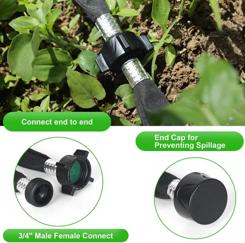 Vista 5 de Manguera plana de remojo de 15 pies para riego eficiente del árbol, diseño duradero de doble capa para jardines, césped y campos de verduras