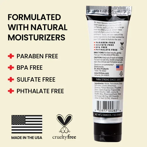 Vista 6 de Dr. Hess Crema de manos genuina, loción nutritiva y suavizante para manos y talones secos y agrietados, alivio del eccema, con lanolina, cera