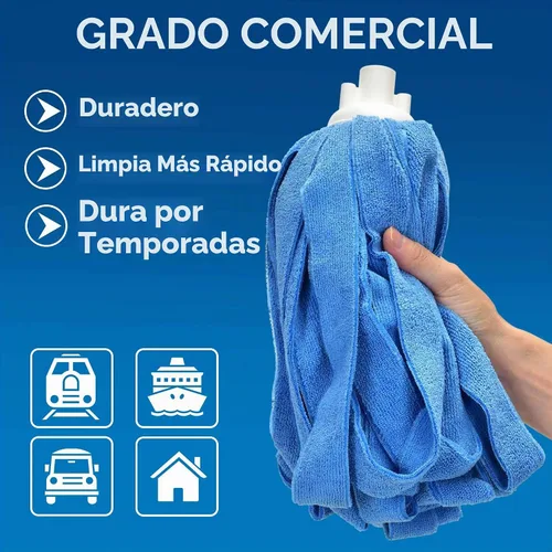 Vista 4 de Mopa de microfibra Matthew Compatible con recarga Ceda - Reemplazo de mopa comercial con mango de acero inoxidable de 54" y 2 cabezales de mopa