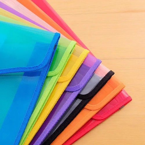 Vista 4 de Paquete de 7 carpetas de archivos, sobres de polietileno expandibles B4, carpeta de documentos de plástico con cierre de botón, bolsa de archivos
