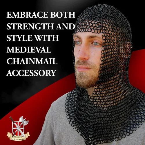 Vista 14 de Armory Replicas Medieval Chainmail Coif Armor, Mild Steel, 18.75 Inches Silver