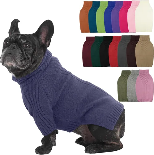 Vista 96 de IECOii Suéter de perro salchicha de cuello alto para perros pequeños, medianos y hembras, elástico y transpirable, abrigo de punto cálido, para Negro