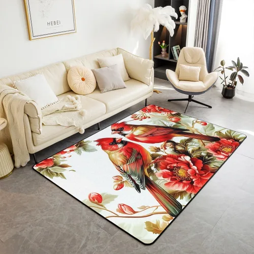Vista 17 de Erosebridal Alfombra de área de Feliz Navidad para niños, cardenales rojos, alfombra de sala de estar, 3 x 5 mas, alfombra decorativa de cabaña