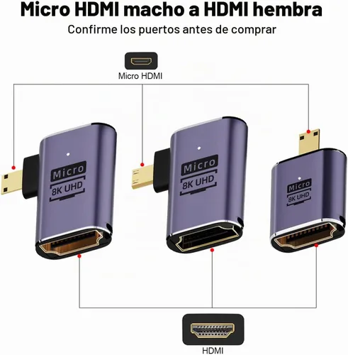 Vista 2 de AreMe - Adaptador micro HDMI a HDMI de 90 grados (3 unidades), ángulo izquierdo y recto