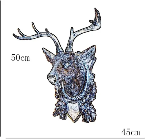 Vista 5 de Decoración de pared, cabeza de ciervo, escultura colgante de pared, decoración de animales, adornos retro, colgante de sala de estar, cuernos, Negro