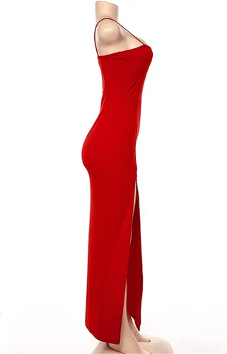 Vista 4 de PRIMODA - Vestido largo bodycon con tirantes delgados para mujer, con abertura hasta el muslo, formal, para invitados de boda, vestido de club