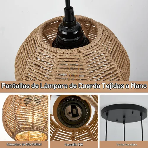 Vista 3 de Lámpara colgante redonda de ratán con 3 luces