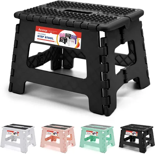 Vista 33 de ACSTEP Taburete plegable de 9 pulgadas, capacidad de 300 libras, taburetes plegables de plástico para niños y adultos, taburete plegable adecuado