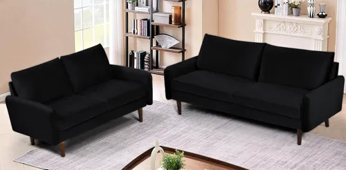 Vista 2 de Container Furniture Direct Kent - Juego de sofá de 2 piezas para salas de estar modernas y espacios compactos, muebles de estudio con diseño Negro