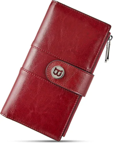 Vista 15 de BOSTANTEN - Cartera de piel auténtica para mujer con bolsillo con cremallera