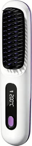 Vista 11 de Peine alisador de pelo inalámbrico, alisador y rizador de pelo de cerámica iónica portátil con pantalla LCD, plancha plana inalámbrica de 3 niveles