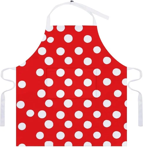 Vista 7 de MUSM Red And White Polka Dots Apron，Classic Vintage Funny with Pockets Aprons,Adjustable Bib Waterdrop Resistant for Kitchen Cooking Restaurant BBQ