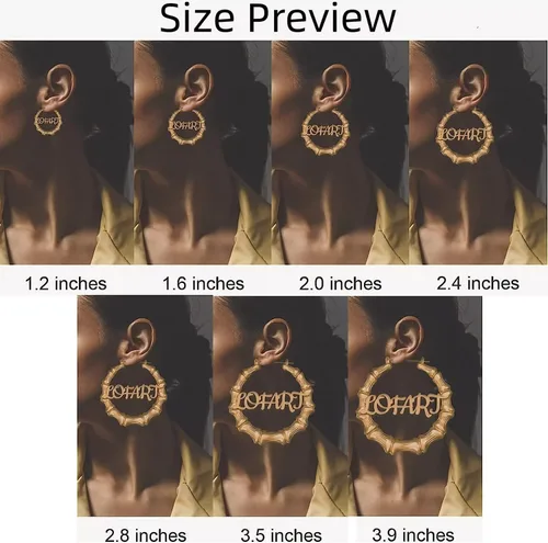 Vista 2 de Aretes de bambú grandes personalizados con nombre personalizado para mujeres, aretes de bambú, joyería para mujer, cumpleaños, día de la madre