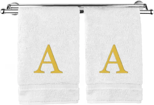 Vista 53 de Toalla de mano monogramada, regalo personalizado, juego de 2 - Toalla bordada con letra de bloque dorada - Extra absorbente 100% algodón turco
