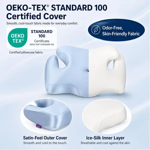 Vista 7 de Almohada cervical cervical para dormir, almohada de contorno de espuma viscoelástica de firmeza media con orificios para los brazos, 2 alturas