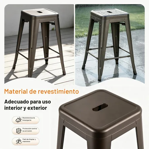 Vista 4 de FDW Juego de 4 taburetes metálicos de 24 pulgadas, apilables, bronce Pistola