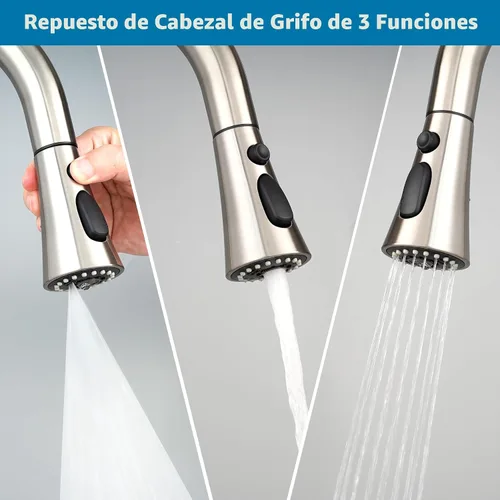 Vista 3 de Universal Kitchen Faucet Head, 3 Modes, 15 Adapters Kit, Brushed Nickel Níquel cepillado
