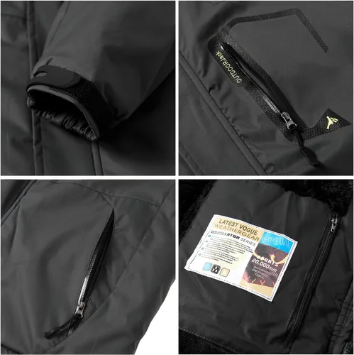 Vista 6 de MANSDOUR Chaqueta de senderismo para hombre, impermeable, cálida, forro polar, para invierno, snowboard, cortavientos, con capucha